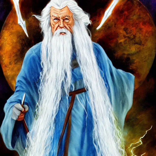 Image similar to gandalf as deity, painting