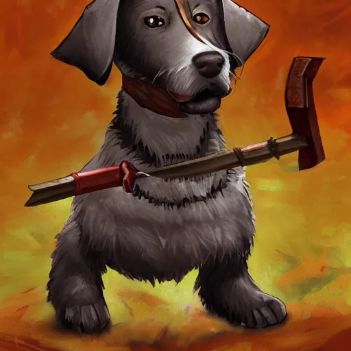 Image similar to a dog barbarian with a brick for a sword