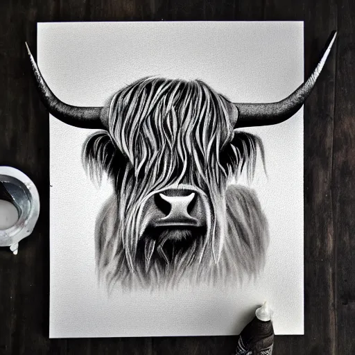 Prompt: Scottish Hairy Highland Cow Illustration