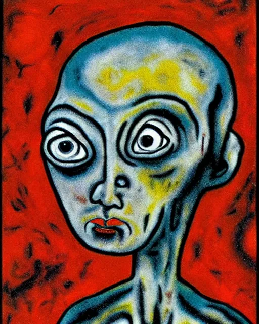 Image similar to portrait of little grey alien by Jackson Pollock