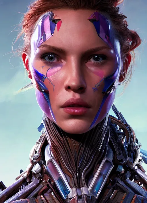 Image similar to asymmetrical!! portrait of an alien with large neontubes in face in the style of, machine face, intricate, elegant, highly detailed, digital painting, artstation, biolusence, concept art, smooth, sharp focus, illustration, art by artgerm and greg rutkowski and alphonse mucha, horizon zero dawn 8 k