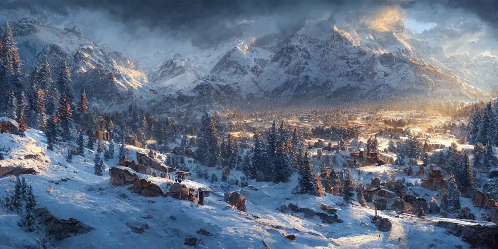 Image similar to let freedom ring from the snow - capped rockies of colorado. let freedom ring from the curvaceous slopes of california. ultrafine highly detailed hyper colorful illustration, sharp focus, rozalski, craig mullins, unreal engine highly rendered, global illumination, radiant light, intricate and detailed environment