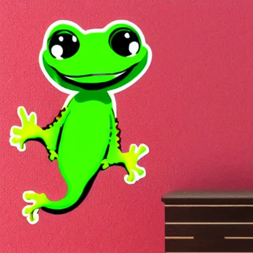Image similar to cartoon sticker of cute light green gecko on vinyl with light shading in the background
