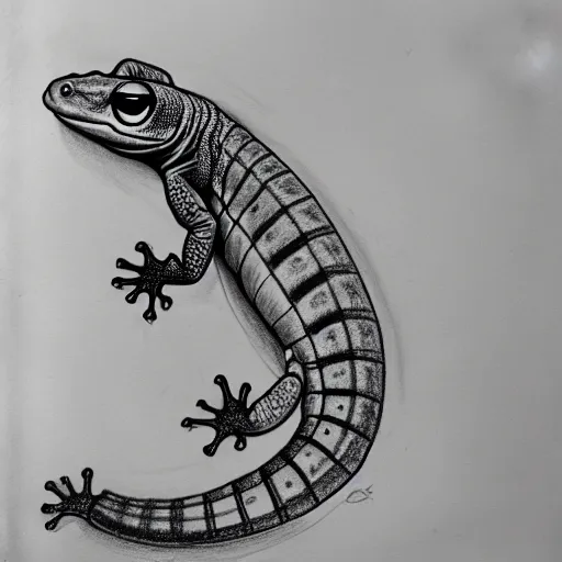 Image similar to drawing of a gecko, pencil, basic, outline