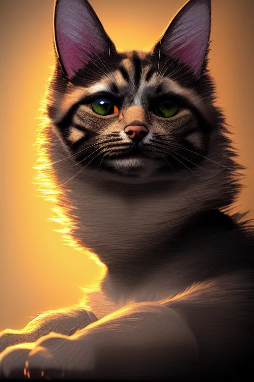 Image similar to epic painting of a cat mixed with a dog, very detailed, ultrarealistic, dramatic lighting, electrical details, high details, 4k, 8k, trending on artstation, fur, groom, k9 catdog, unreal engine 5