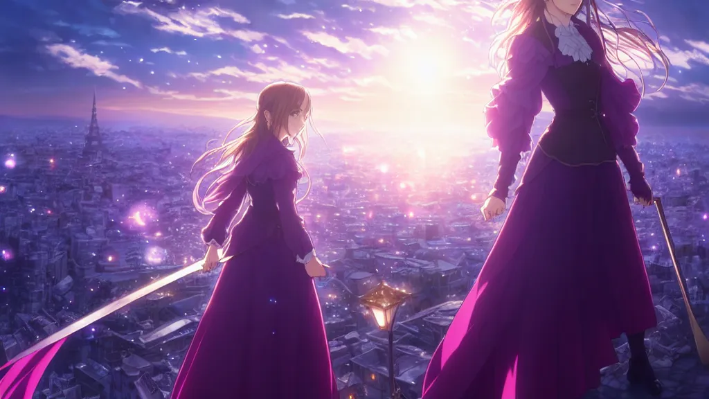 Image similar to medium portrait emma watson in heavens feel movie, detailed face, violet evergarden, tokyo, ufotable, key visual, cinematic, city background, night time, street, fate stay night, unlimited blade works, greg rutkowski, high resolution, street clothes, anime, high budget