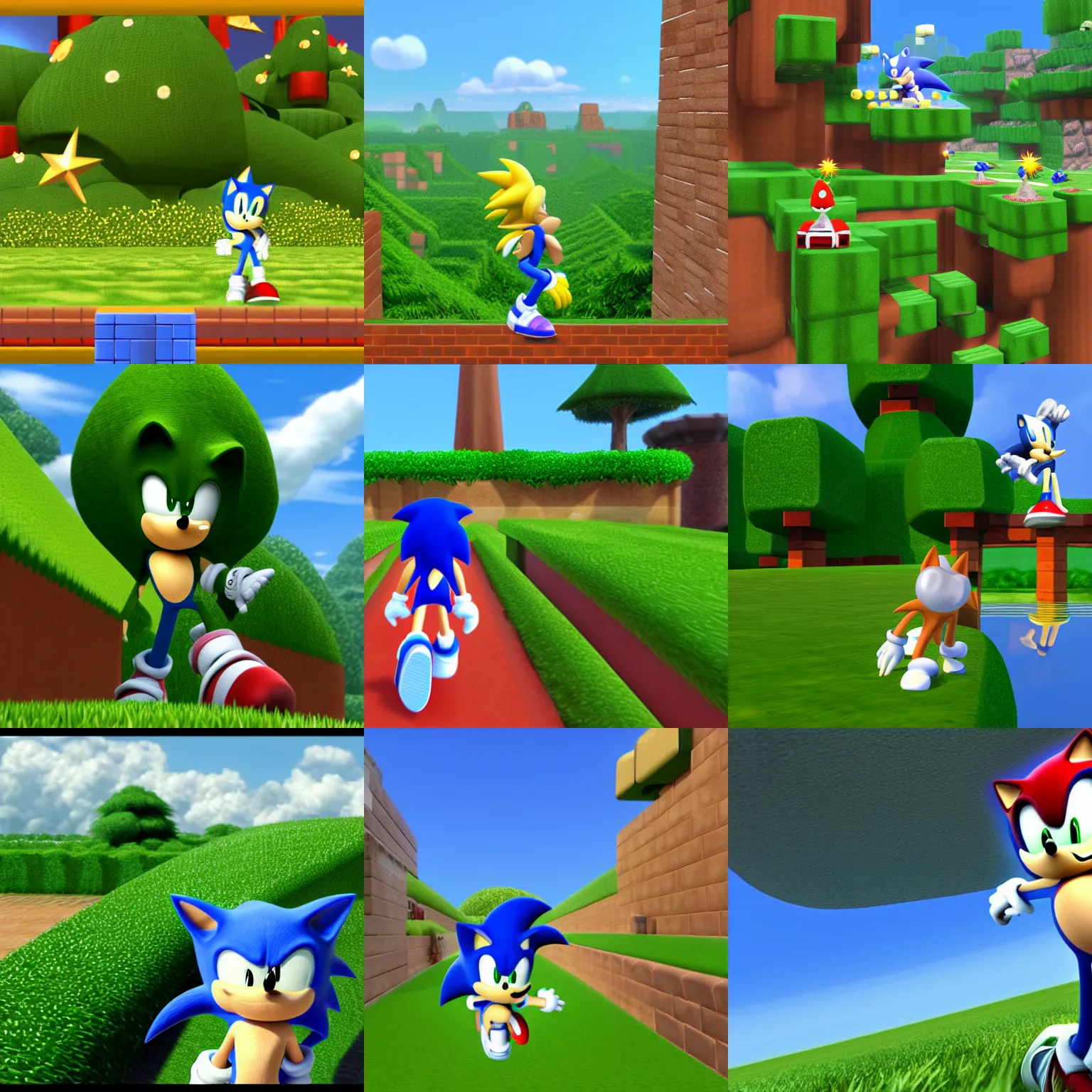 Prompt: a sonic the hedge pointing up in the sky, computer graphics by miyamoto, featured on deviantart, sots art, rendered in maya, xbox 3 6 0 graphics, 2 d game art