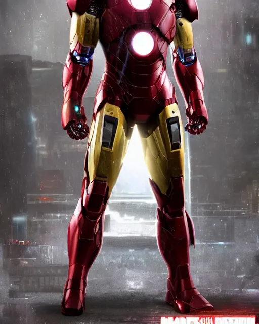 Image similar to super high resolution photorealistic cyberpunk super man mixed with iron man