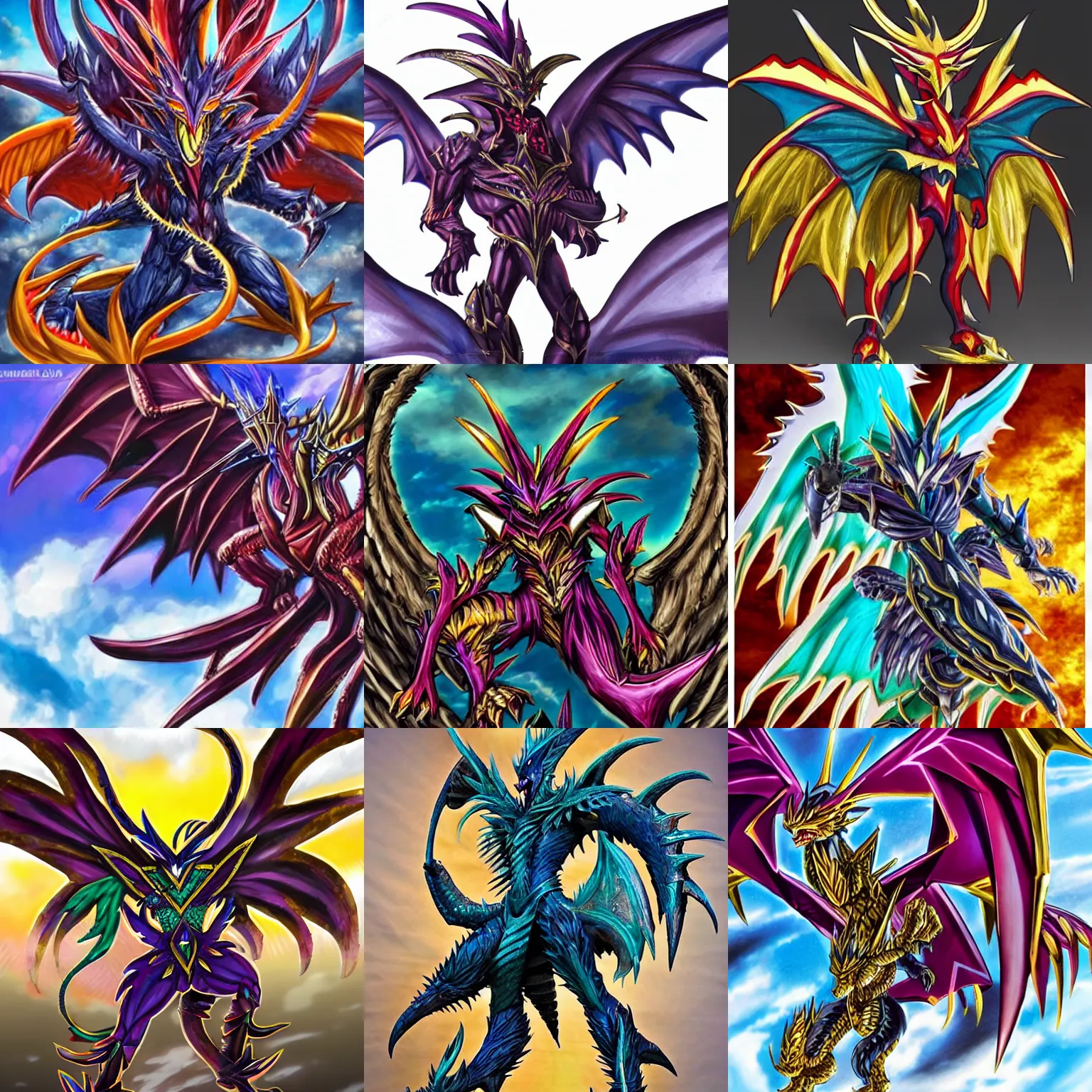 Prompt: a fantastic powerful dragon, giant wings, spiky and metallic, in the style of a yugioh monster