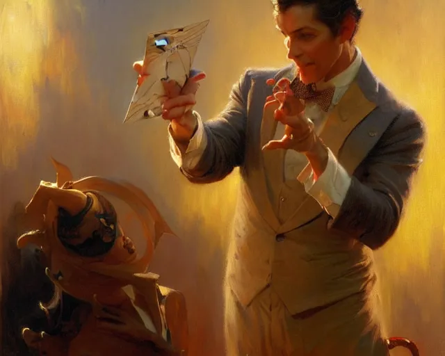 Image similar to attractive magician man, casting impossible magic. highly detailed painting by gaston bussiere, craig mullins, j. c. leyendecker 8 k