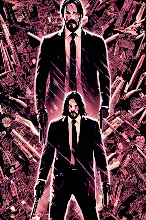 Image similar to poster of john wick, by yoichi hatakenaka, masamune shirow, josan gonzales and dan mumford, ayami kojima, takato yamamoto, barclay shaw, karol bak, yukito kishiro