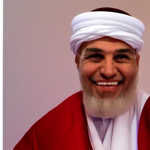 Image similar to trump as an imam, smiling, 4 k, detailed, photograph, realistic