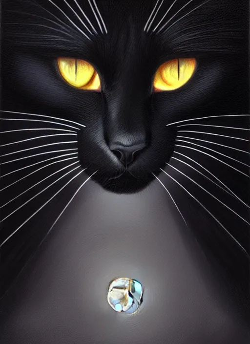 Image similar to black cat, moon, road, fantasy, intricate, elegant, highly detailed, lifelike, photorealistic, digital painting, artstation, illustration, concept art, smooth, sharp focus