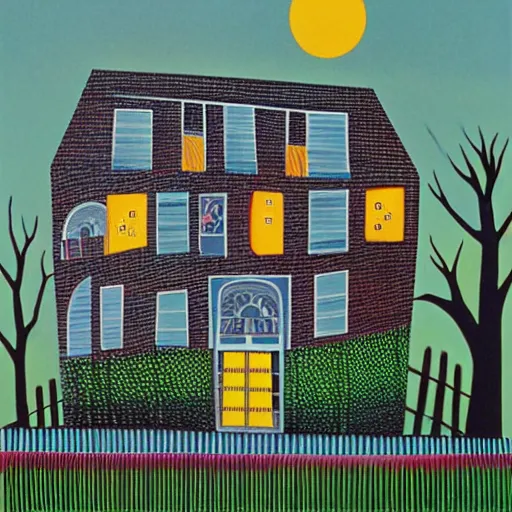 Prompt: The Haunted House on the Hill by Howard Arkley.