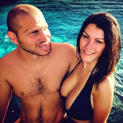 Image similar to photo of a 4 0 year old man that looks young for his age dating a very attractive 2 2 year old woman wearing a bikini. they seem to be into eachother.