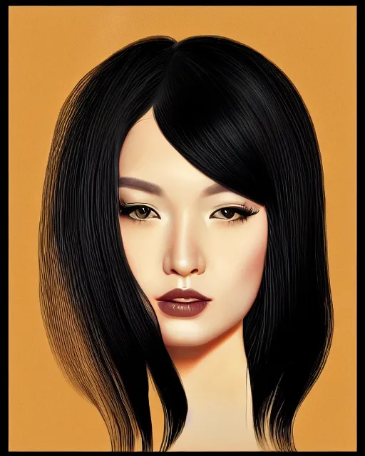 Prompt: A portrait painting of a gorgeous woman long black hair, in the style of Audrey Kawasaki, octane render, highly detailed