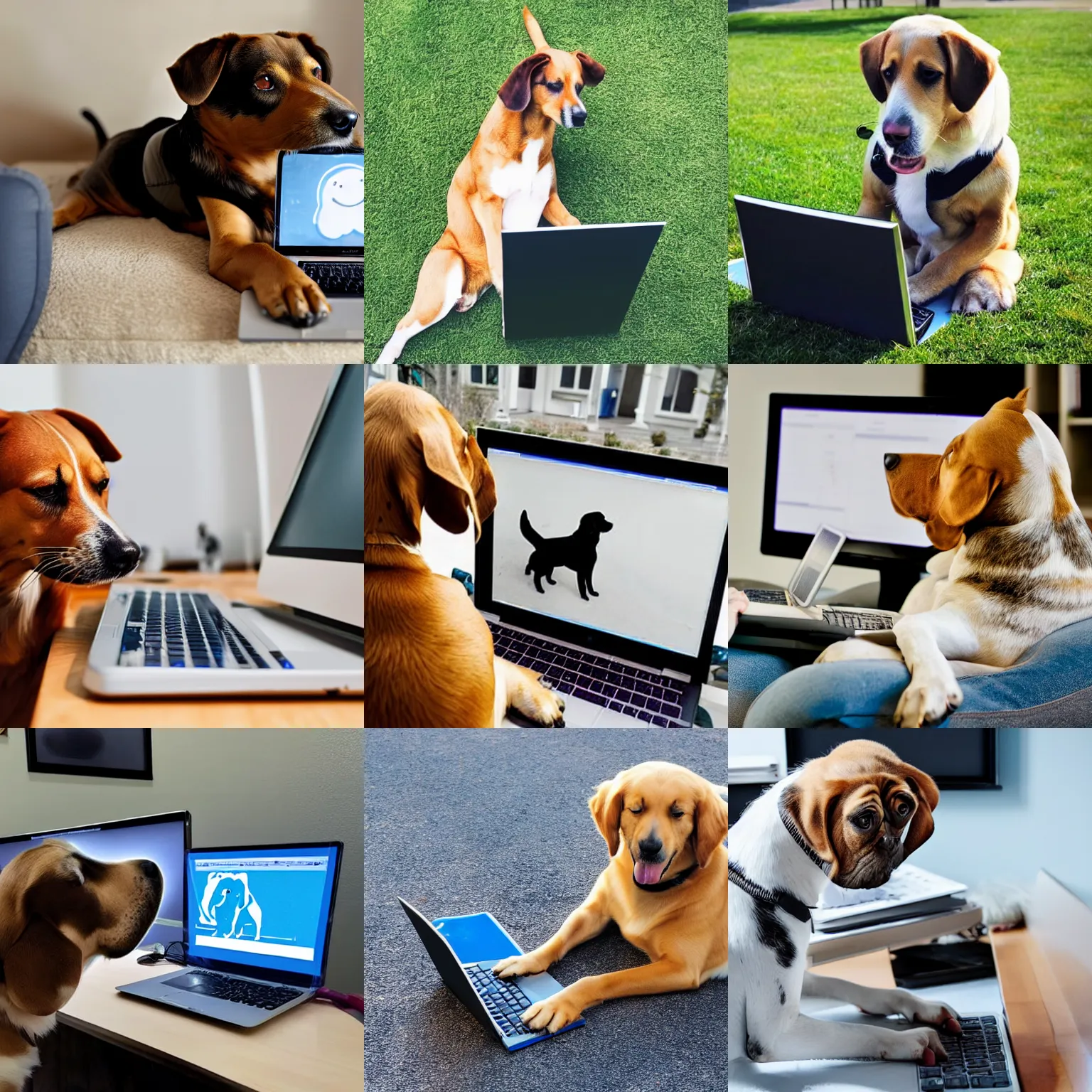 Prompt: a dog using computer