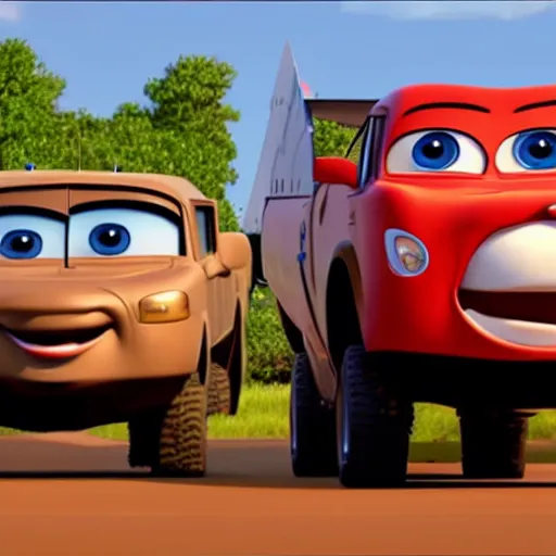 Prompt: himars in cars pixar movie