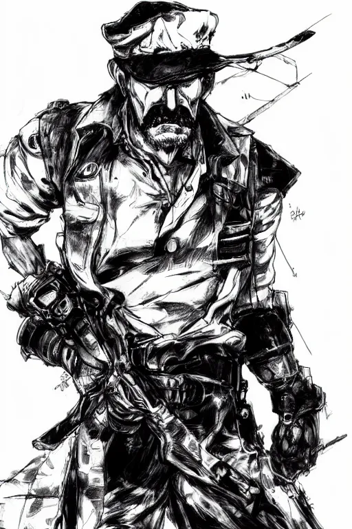 Image similar to punished luigi concept art by yoji shinkawa, felt tip pen, character study, ink, illustration, sharp focus