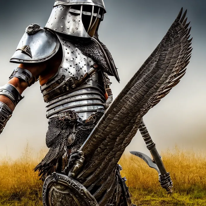 Prompt: full length photo of a warrior with falcon armour, highly detailed, 4 k, hdr, smooth, sharp focus, high resolution, award - winning photo