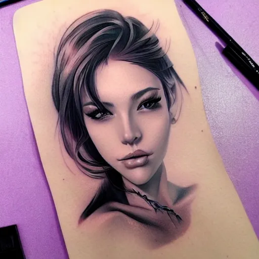 Image similar to tattoo design, beautiful portrait of a girl by artgerm, artgerm