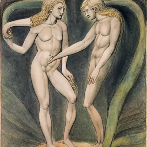 Prompt: adam and eve in the style of william blake