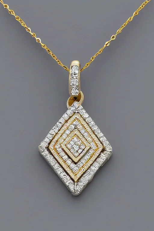 Prompt: gold and diamond pendant with the same shape and features as this photo