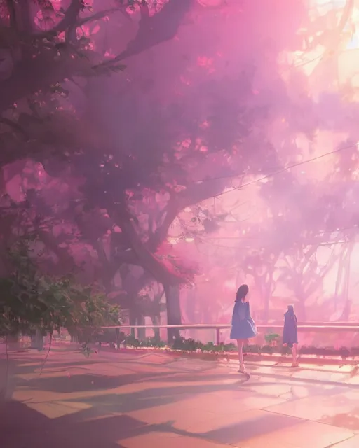 Prompt: a pink scene, everything is pink, perfect pink shading, pink atmospheric lighting, by makoto shinkai, stanley artgerm lau, wlop, rossdraws