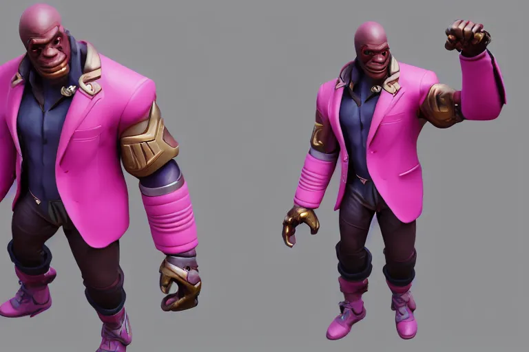 Image similar to doomfist, pink blazer, overwatch game, digital art, high detailed, unreal engine, artstation, 3 d render