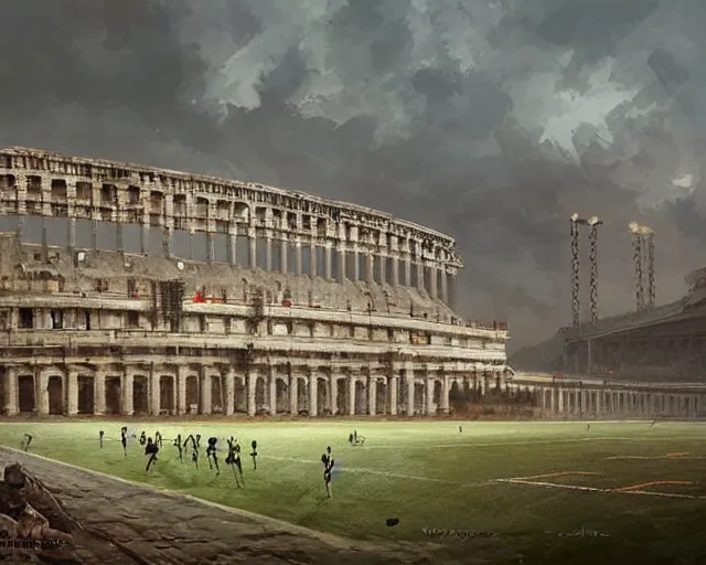 Image similar to a football stadium in the style of ancient rome architecture, art by greg rutkowski and artgerma, stunning concept art, exterior design