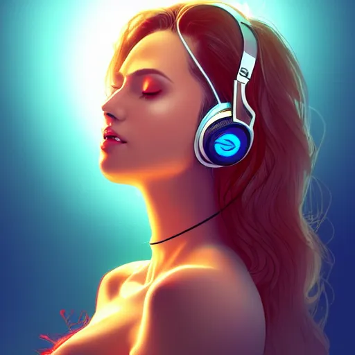 Prompt: a beautiful woman listening to music by marvel comics, digital art, trending on artstation