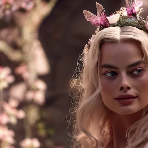 Image similar to margot robbie as a beautiful fairy, 8 k resolution hyperdetailed photo realistic, extremely high quality and life like