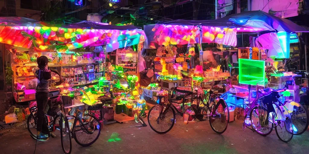 Image similar to edible rgb lights being sold at a road side stand, cyberpunk, high quality, ue 5.