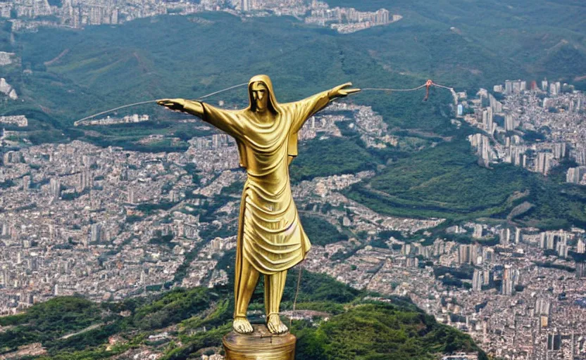 Prompt: christ the redeemer statue hula - hooping