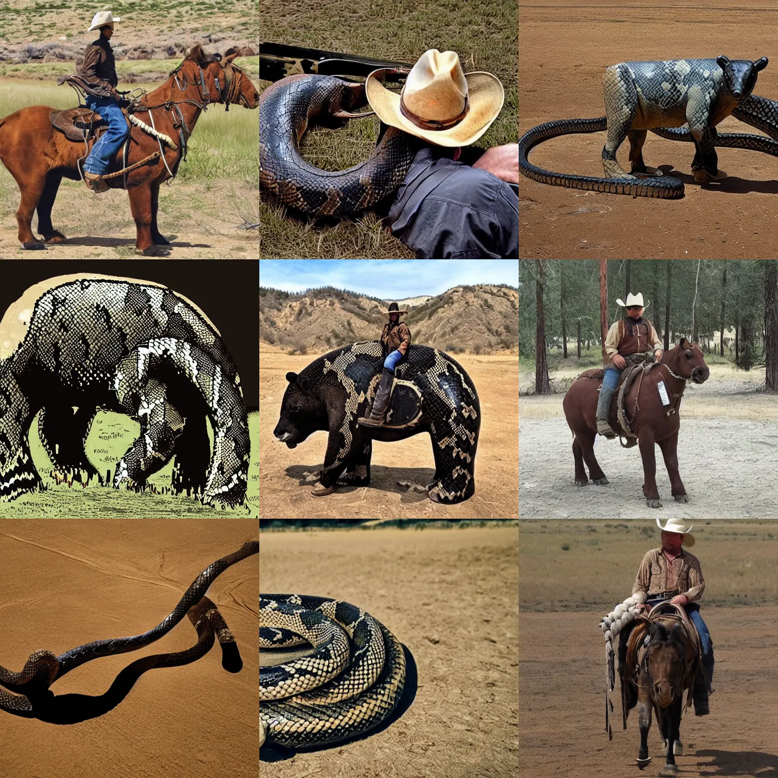 Prompt: cowboy snake in bear market