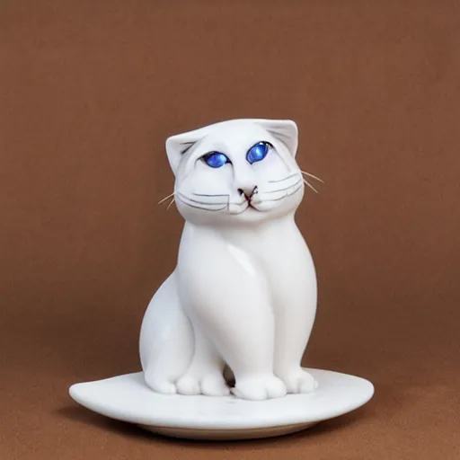 Prompt: porcelain crumpy cat by Rosina Wachtmeister, glossy, 3D, product photo