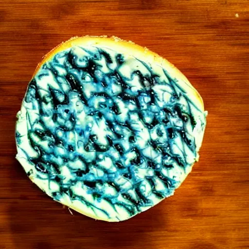 Prompt: a blue cheese on green firea blue cheese on green fire