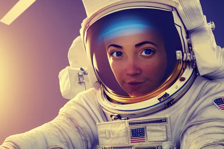 Image similar to astronaut in space wearing a spacesuit floating, earth in background, highly detailed, photorealistic portrait, bright studio setting, studio lighting, crisp quality and light reflections, unreal engine 5 quality render