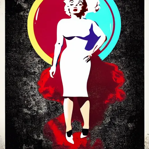 Image similar to marilyn monroe in a billowing white dress, updraft, fallout 7 6 retro futurist illustration art by butcher billy, sticker, colorful, illustration, highly detailed, simple, smooth and clean vector curves, smooth andy warhol style