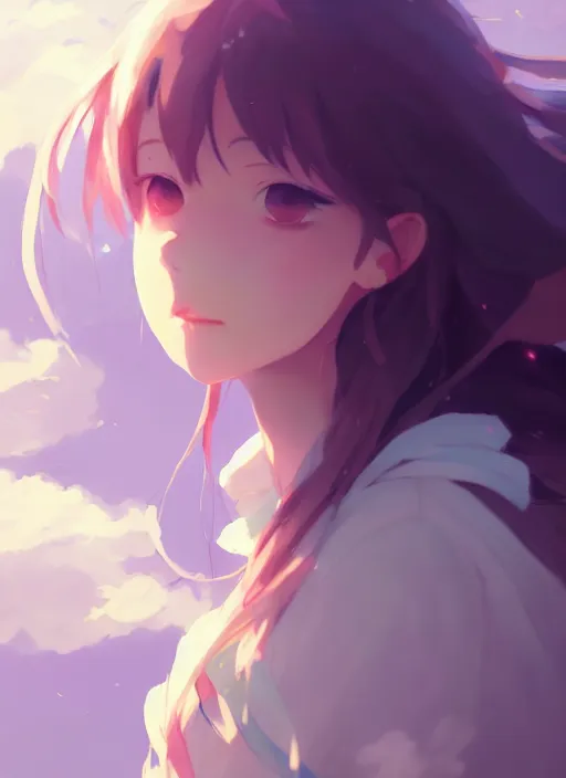 Image similar to portrait of cute girl, cloudy sky background lush landscape illustration concept art anime key visual trending pixiv fanbox by wlop and greg rutkowski and makoto shinkai and studio ghibli