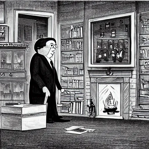 Prompt: a character by Charles Addams