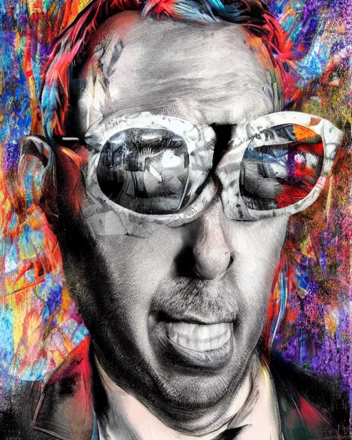 Prompt: hyper realistic portrait of doug stanhope in a strip club after eating 3 mg of lsd deadbeat hero dof hdr art by aleksi briclot and alexander'hollllow'fedosav and laura zalenga