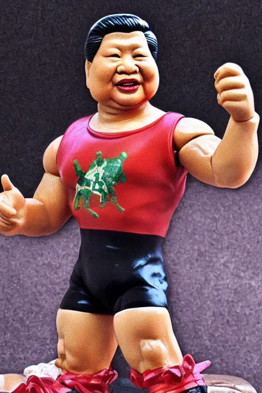 Prompt: detailed illustration, xi jinping as a 1 9 8 0 s wrestling action figure, 习 近 平