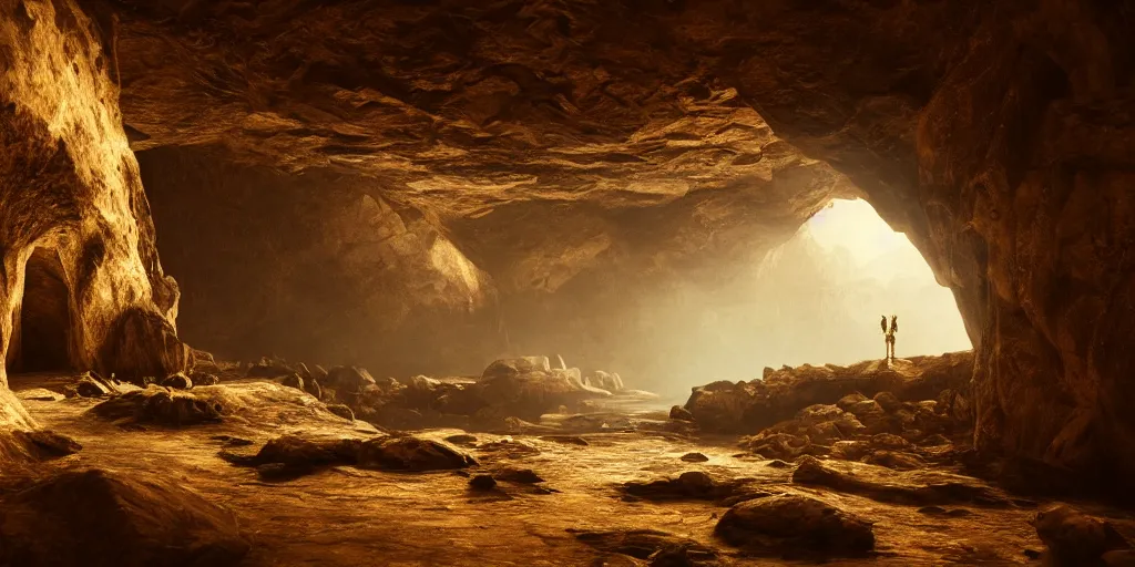 Prompt: discovery of a highly advanced civilization in a robotic digital cave made of metal with minimal lighting in the style of thomas cole, cinematic lighting, raytracing, 8 k, octane render, volumetric, vivid, beautiful, hyperrealism