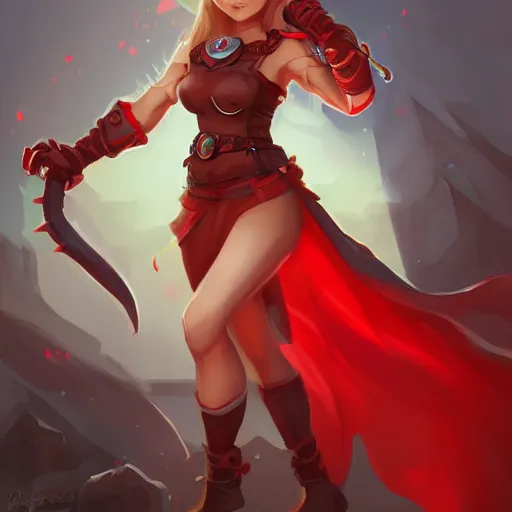 Image similar to Goblin Girl Dnd Character, cleric, red scarf, hatched pointed ear, full body illustration, expert, beautiful, artgerm, trending on artstation, by rossdraws