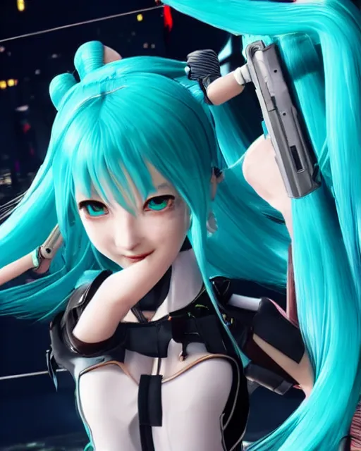 Image similar to Hatsune Miku in the role of Johnny Silverhand from Cyberpunk 2077, amazing short, 8K, IMAX, ultra detailed