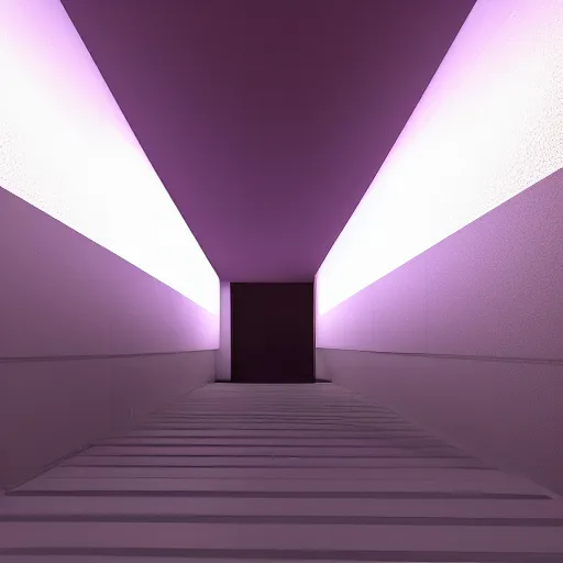 Prompt: a person standing in a dark hallway with a purple light, a 3D render by George Lucas, featured on polycount, cubo-futurism, volumetric lighting, rendered in unreal engine, cinematic lighting