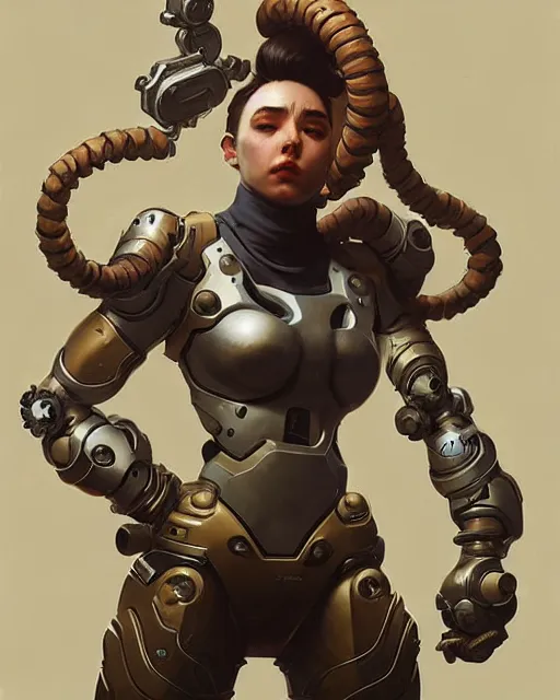 Image similar to wrecking ball from overwatch, character portrait, concept art, intricate details, highly detailed by greg rutkowski, michael whelan and gustave dore