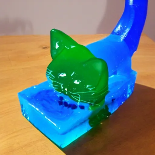 Prompt: a cat made entirely of jello, gooey