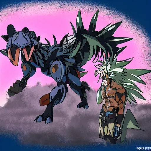 Prompt: zoids beast inspired by an african wild dog, anime, by studio trigger